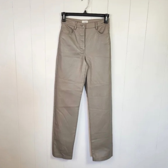Wilfred Aritzia Faux Vegan Leather Melina Pants High Rise Straight Leg Tan Xs - Picture 2 of 7